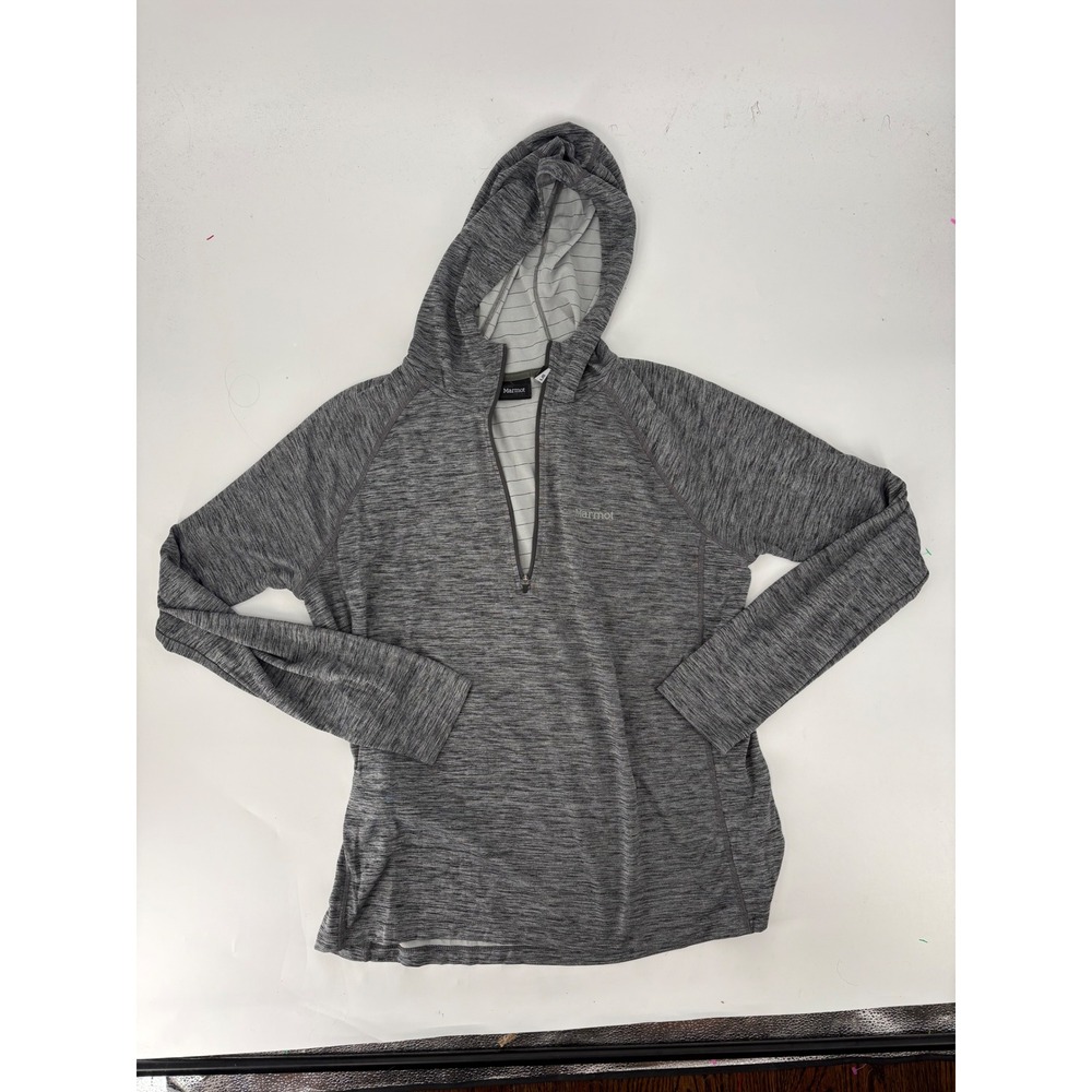 Marmot Mens Gray Heather Quarter Zip Hooded Pullover Activewear Shirt Large